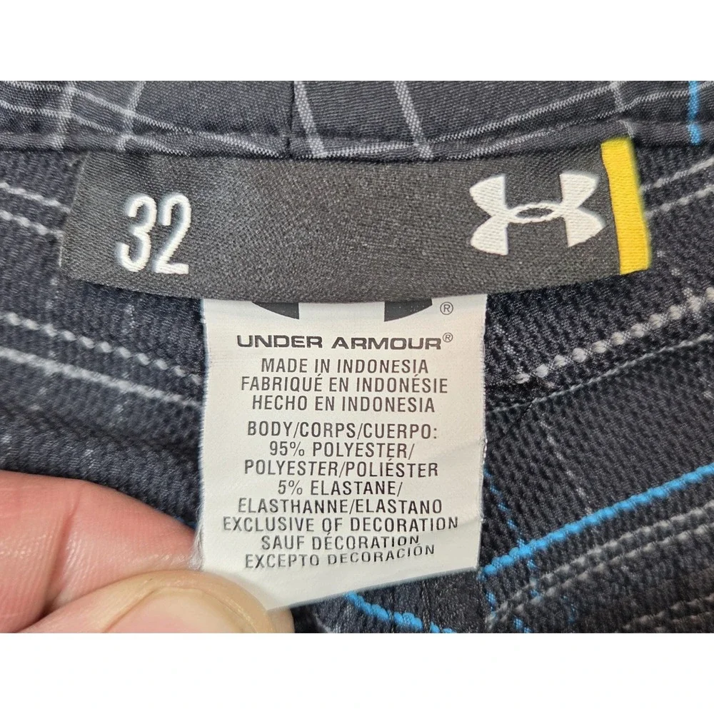Under Armour Performance Golf Shorts Mens 32 Plaid Black Blue Flat Front